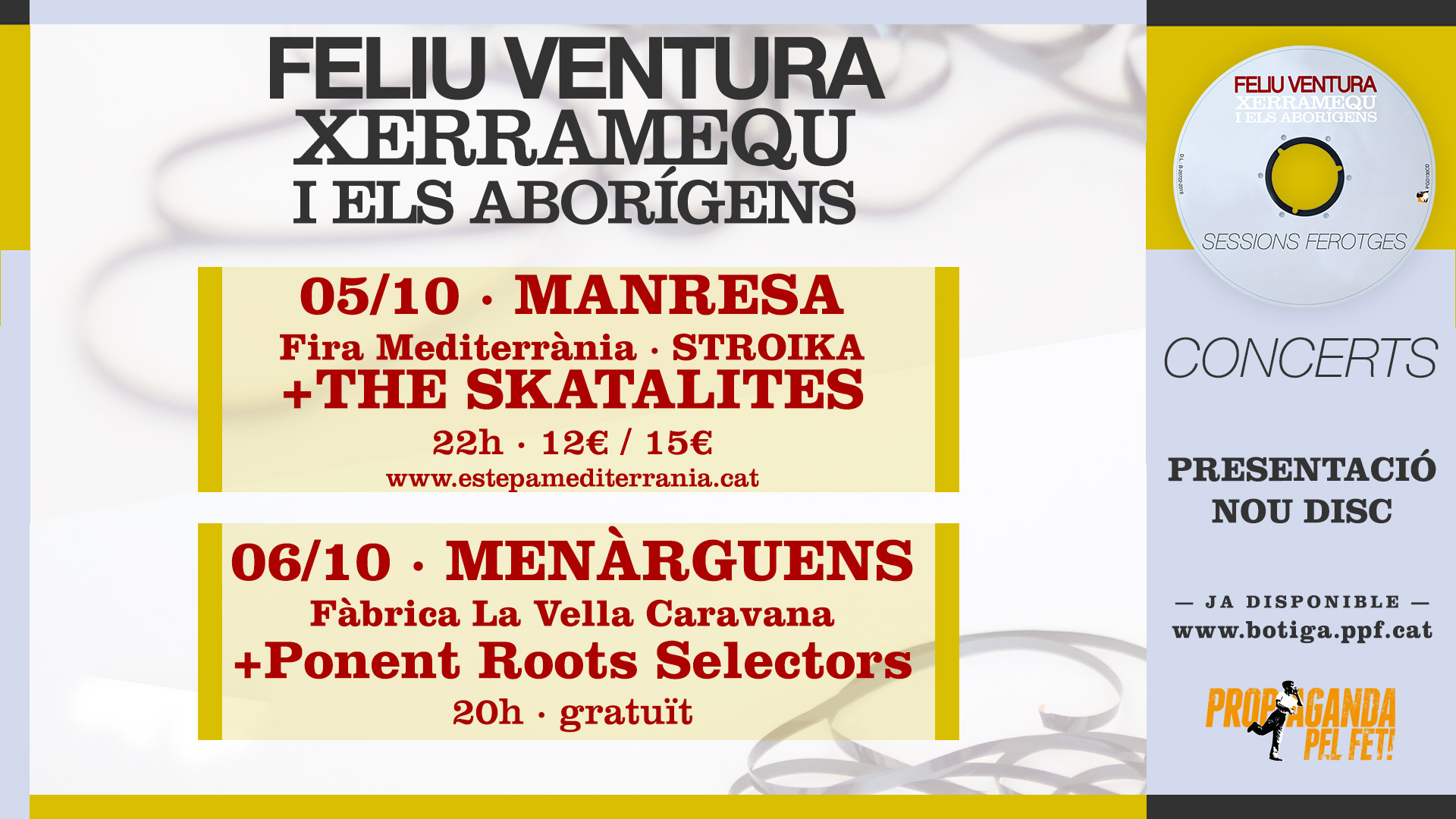 Feliu Ventura amb Xerramequ i els Aborígens comencen gira de presentació del nou disc divendres 5 d’octubre a la Fira Mediterrània de Manresa amb The Skatalites!