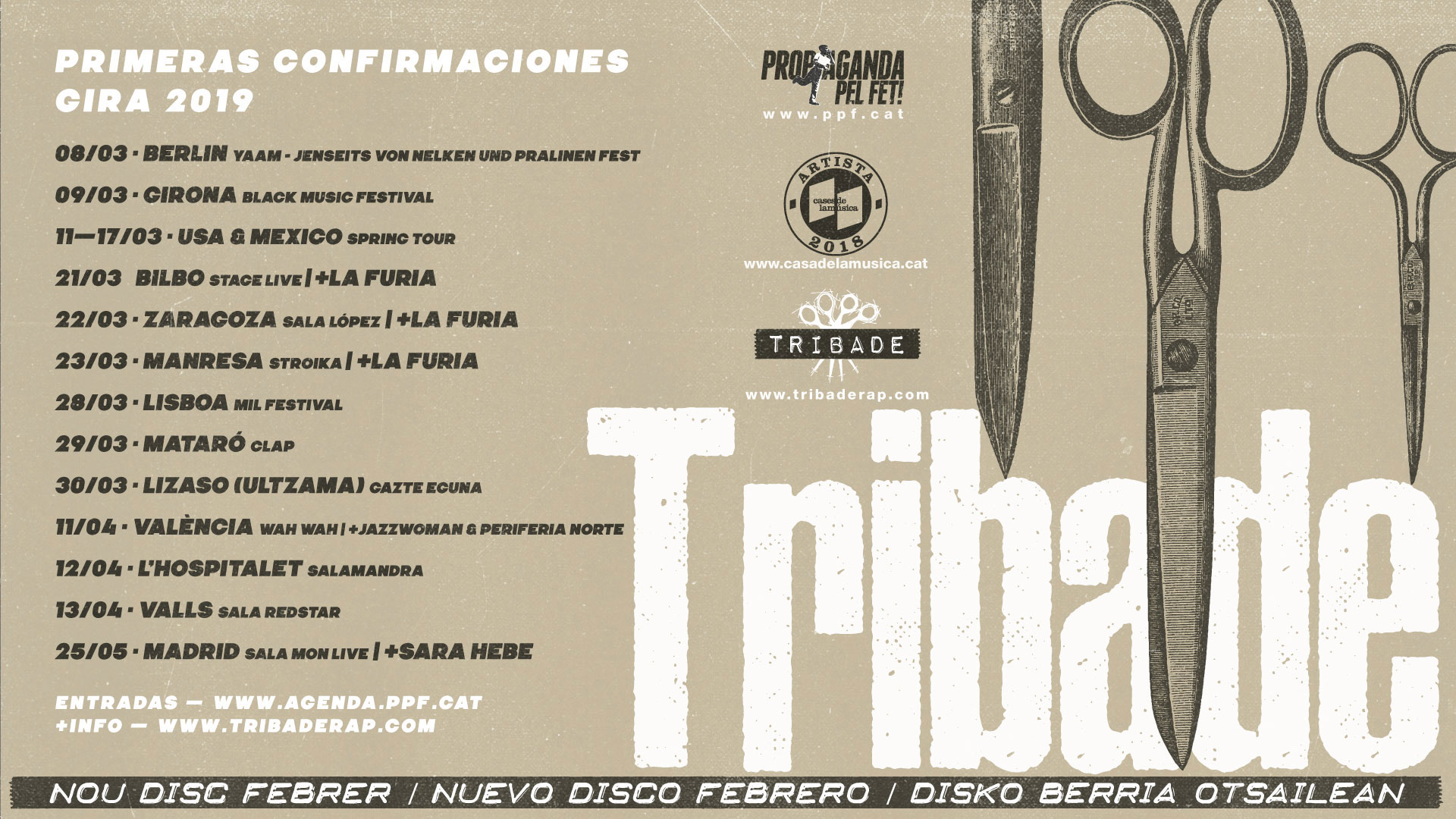 Tribade anuncien les primeres dates de presentació del seu imminent nou àlbum: entrades ja disponibles!